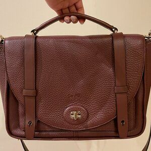 Coach brown leather crossbody messenger bag removable strap + dust bag